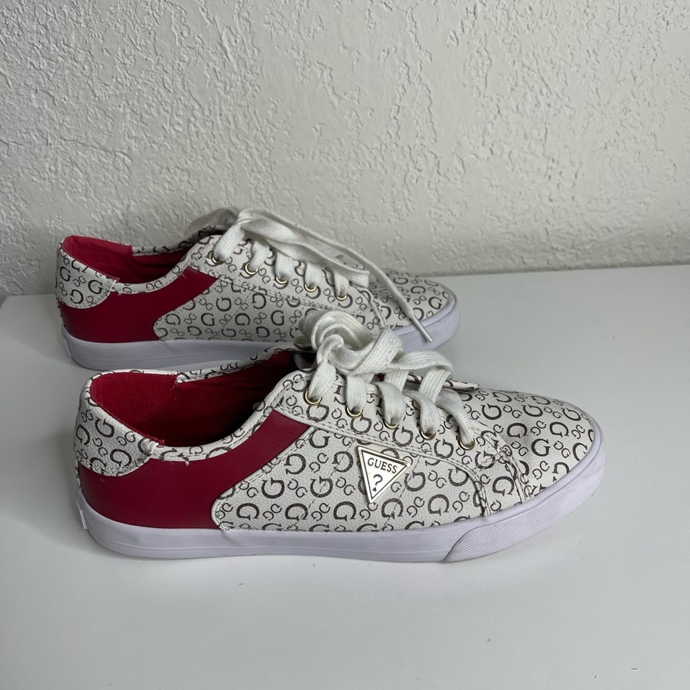Guess Red and White Patterned Sneakers